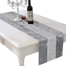 13 x 108 Inch Glam Table Runner with Diamante Strip, Rectangular Dining Table...