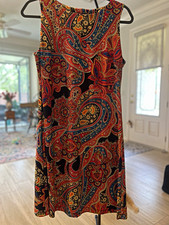 Tommy Hilfiger Women's 8 Multicolor Paisley Shift Round Neck Sleeveless Dress