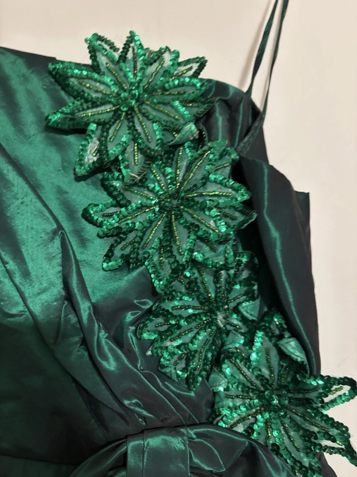 Vestido Vintage Alyce Designs XS Vestido Verde Maxi Largo Floral Metálico Formal Foto 3 de 4