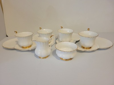 Royal Albert Val D'or Sugar & Creamer and Set of 4 Demitasse Cups & Saucers