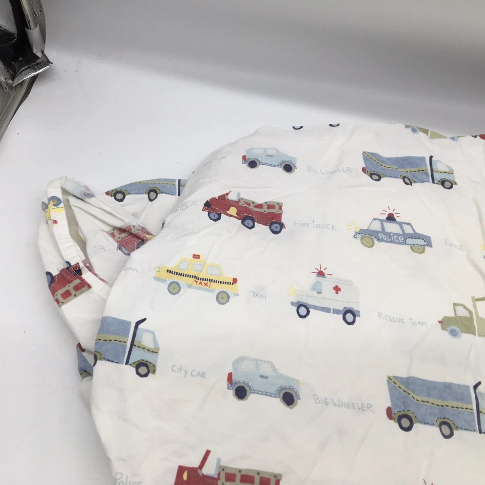 Pottery Barn Kids Oscar Cars & Trucks Crib Fitted Sheet White Red Blue Yellow - Image 2 of 4