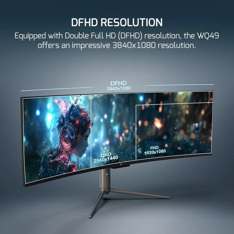49 zoll Gaming Curved Monitor 144Hz 1ms ultrawide DFHD 3840x1080p GAMEPOWER WQ49 - Bild 2 von 4
