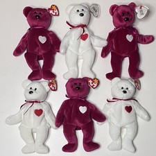 Lot of 6 Beanie Babies 3 Valentino 3 Valentina TY Bears Collectible Plush