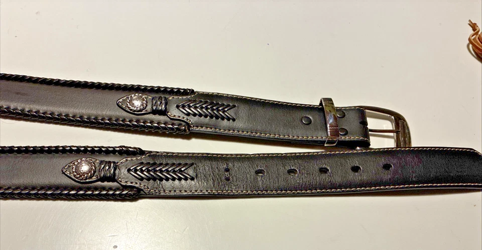 Cinturón de cuero Nocona Belt Co Western negro borde trenzado talla 36 Foto 2 de 4