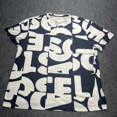 Lacoste Mens T Shirt XXL Big Logo Graphic Print Navy Blue Heritage Crew Neck 7