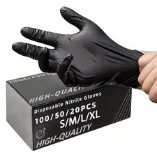 100/50/20PCS Black Nitrile Disposable Gloves Thick Waterproof Cleaning Tattoo