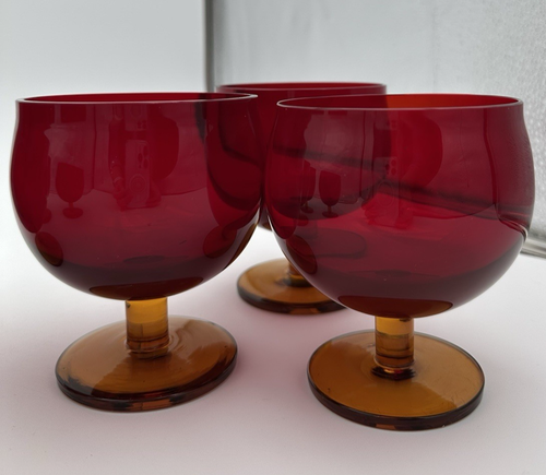 VTG MCM Capers by Block set/6 Water Goblets Ruby and Brown (amber) Glass Bicolor - Picture 5 of 10