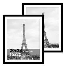 20x24 Picture Frame Set of 2 with Plexiglass, Black Wood Poster Frame for Wal...