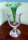 ANTIQUE EPERGNE MARPLES & Co SHEFFIELD SILVER PLATE & GREEN MILK GLASS ~ 27cm