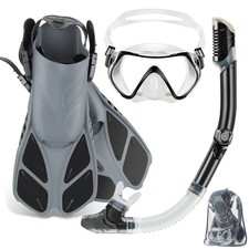 Mask Fin Snorkel Set with Adult Snorkeling Gear, Panoramic View Diving Mask, ...