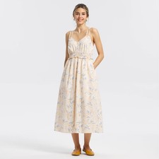 Women's Double Strap Smocked Waist Midi Dress - Universal