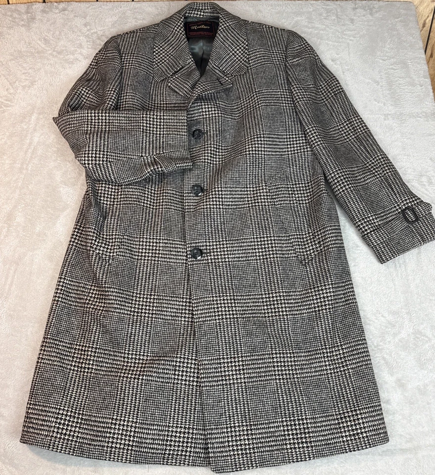 Vtg handtailored bespoke classic Italian Plaid Coat overcoat 48 R Union L@@k - Image 2 of 4