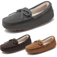 Women Moccasin Loafer Shoes Suede Faux Fur Lined Fluffy Slip On House Slippers