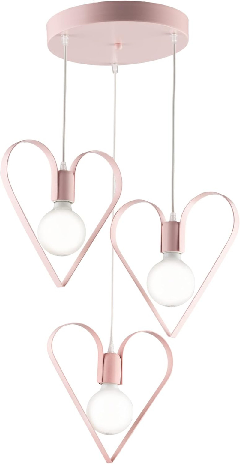 Lampadario Cameretta Cuore 3 Luci Rosa - Design Artigianale Made in Italy