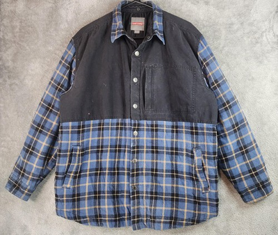 #ad Craftsman Jacket Mens Large Blue Plaid Flannel Lined Shirt Jacket Workwear $24.69