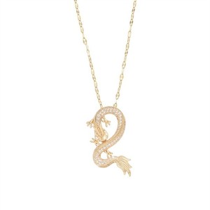Authentic Women's Micro-inlaid Zircon Gold Plated Dragon Pendant Necklace Charm Jewelry