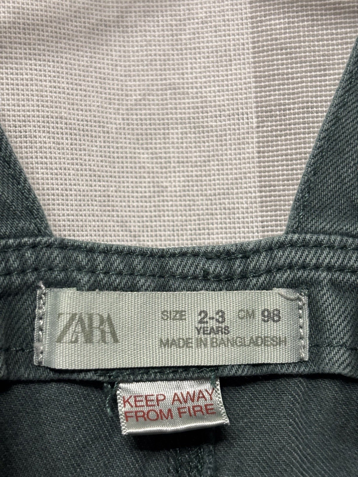 Zara Kids Olive Green Denim Overalls Size 2-3 Years image 6