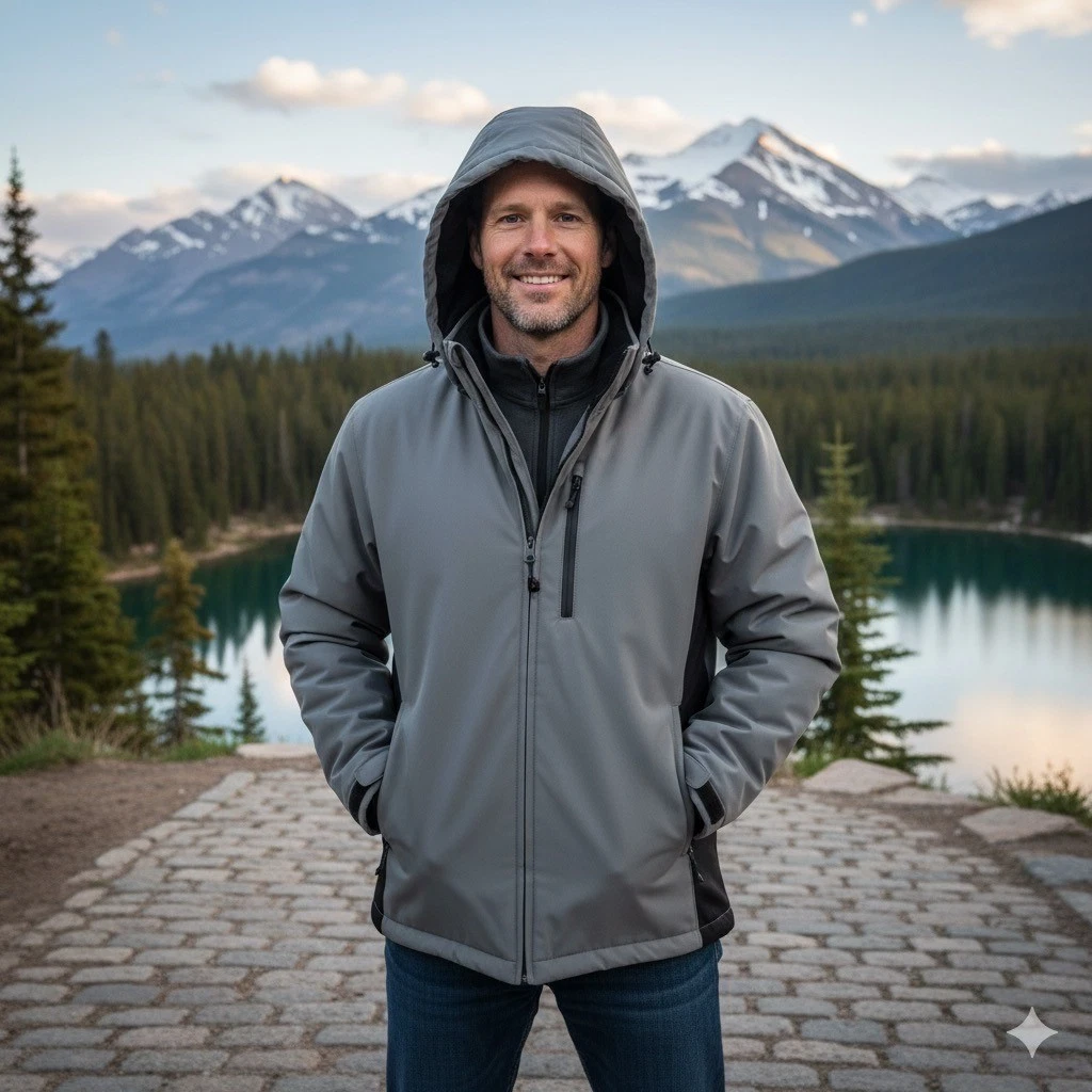 Weatherproof Ultra Tech Jacket Men Large Fleece Lined Removable Hood Gray Black