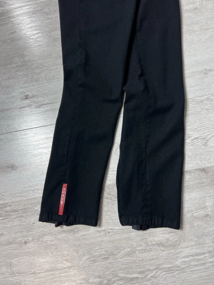 Винтажные 1999-х Prada Sport черный шерсти и нейлона брюки красный вкладка логотип шерсти брюки - Изображение 2 из 4