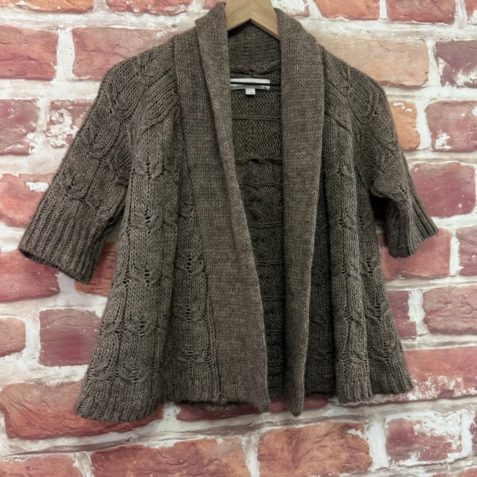 Cárdigan Ann Taylor Loft para mujer pequeño marrón mezcla de alpaca frente abierto tejido suéter Foto 2 de 4