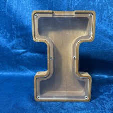 Wooden Letter Piggy Bank Letter i Wood and Clear Acrylic Coin Paper Money NOB