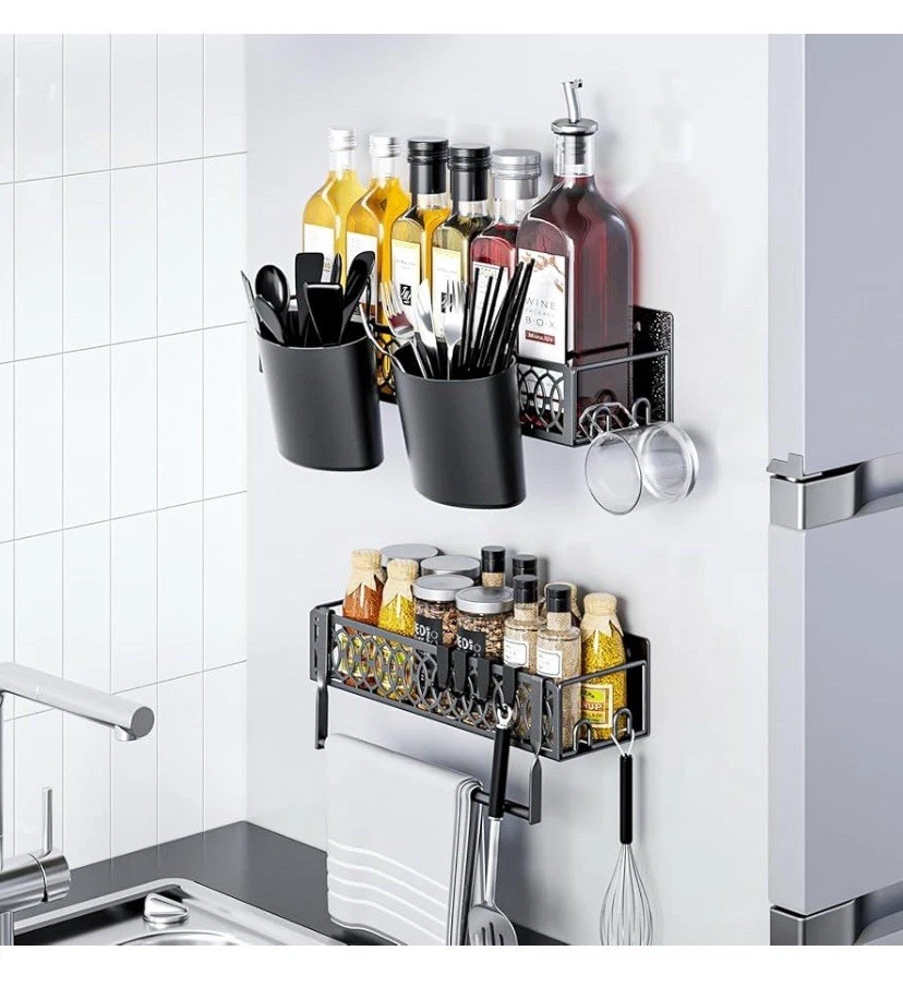PKBD Magnetic Spice Rack for Refrigerator Large Kitchen Storage Organizer -2Pack