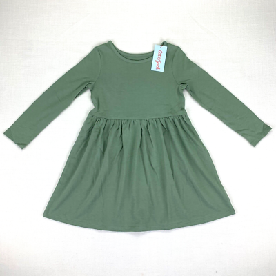 girls army green dress Girls Army Green Square Neck Short Sleeve Cross Waist Dress – INCLUD main image 0