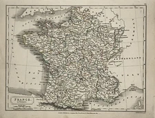 1840 France In Provinces Original Antique Hand Coloured Map by Sidney Hall