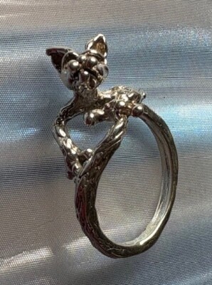 Happy Cat Ring w/ Kitty Paws Size 9.5 Sterling Cheshire Cat Handmade by JKL 407