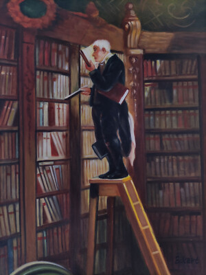Ölgemälde 30x40 Spitzweg Der Bücherwurm Reproduktion Öl auf Leinwand