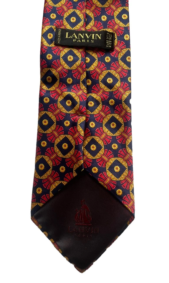 Lanvin Париж 100% шелк синий красный золото блестящий геометрический сделано во Франции галстук - Изображение 3 из 4