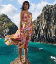 FARM RIO Size Xl Lilac Beaks & Bananas Midi Dress NWT