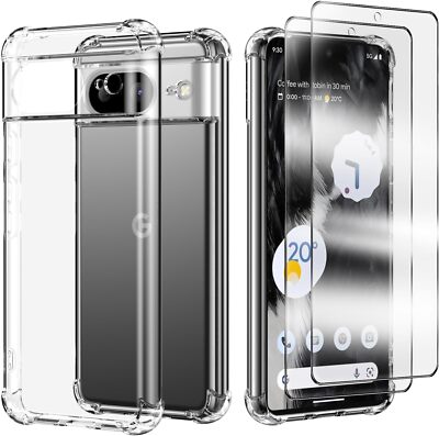 Hülle für Google Pixel 8 8Pro 7a 6a Klar Slim Gel Cover & Glas Displayschutz