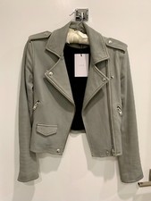 Nwt Women's Iro Ashville Leather Moto Jacket Light Gray