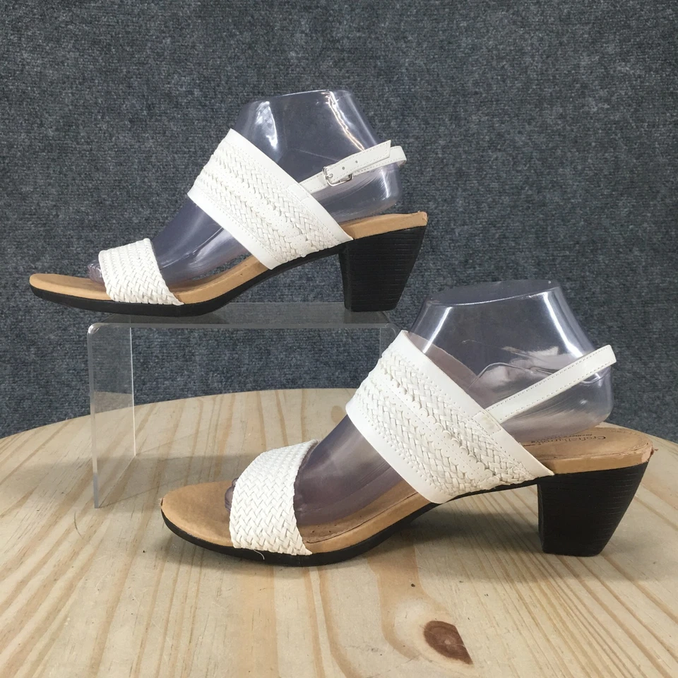 Sandalias Croft & Barrow para mujer 9,5 M con cordones Rosie blancas tejidas imitación cuero Foto 2 de 4