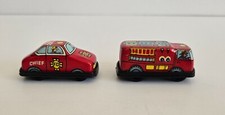 Vintage Tin Litho Friction Fire Truck  Fire Chief Car Lot of 2