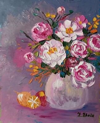 Impasto white flowers floral oil painting 8 by 10 inches original