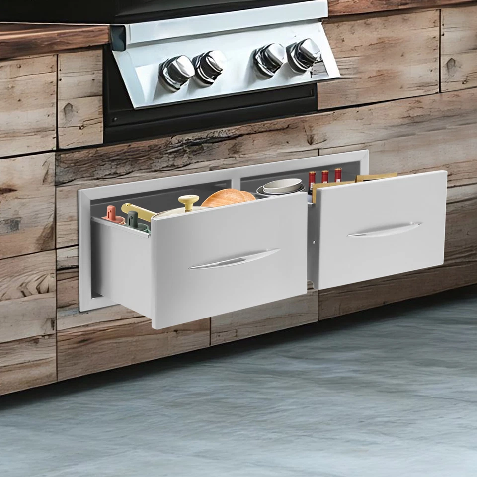 Horizontal Outdoor Double Drawers Stainless Steel Kitchen Drawers Silver - Image 3 of 4