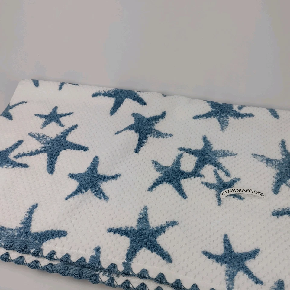 4 Set Cynthia Rowley 2 Bath & 2 Hand Towels Starfish Coastal Texture White Blue - Image 4 of 4