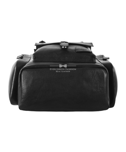 Unisex Backpack Rucksack Black Cowhide Leather Casual Style College Travel Bag - Picture 5 of 11
