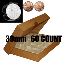 60 coin holders 39mm direct fit coin capsules for 1 OZ SILVER OR COPPER ROUND