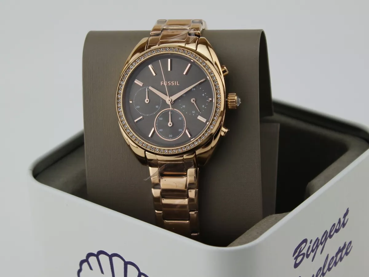 NEW AUTHENTIC FOSSIL VALE CHRONOGRAPH ROSE GOLD BROWN WOMEN S