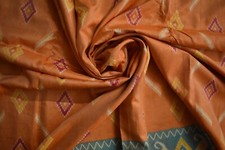 FNC Vintage Orange Sarees Sambalpuri Woven Ikat Blend Silk Sari Used Fabric 5Yd.