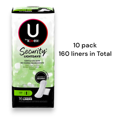 10x  U by Kotex Absorbent Pantiliners, Long, Long Length 16ct