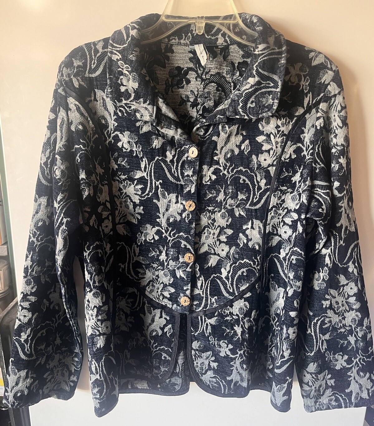Pacific Blvd Womens Large Blue Floral Button Front Blazer Jacket Collared Casual