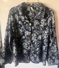 Pacific Blvd Womens Large Blue Floral Button Front Blazer Jacket Collared Casual