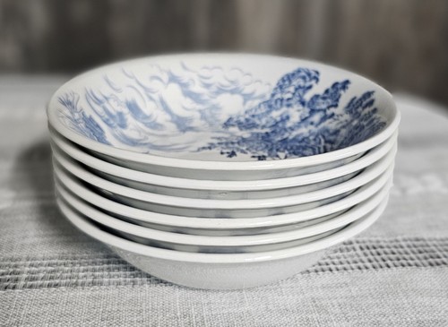 6 Wedgwood Vintage COUNTRYSIDE Berry Fruit Dessert Bowls Blue White England 5" - Picture 3 of 4