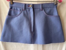 VINTAGE 70'S GRAFF CALIFORNIA WEAR BLUE POLY SHORT MINI SKIRT, 28" WAIST, EUC