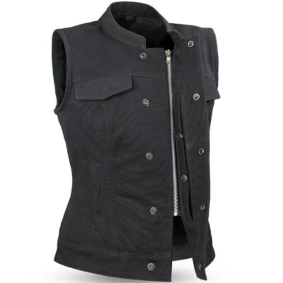 Women's motorcycle textile vest black denim motorcycle vest biker club vest