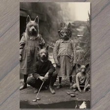 Art Print Weird Creepy Vintage Vibe Dog People Unreal Halloween Unusual 👻 V